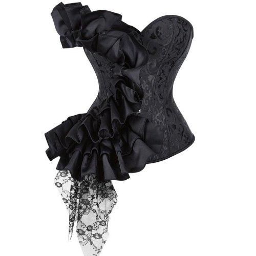 Ruffle Strapless Corset Bustier Tummy Control Lace Up Corset Dress